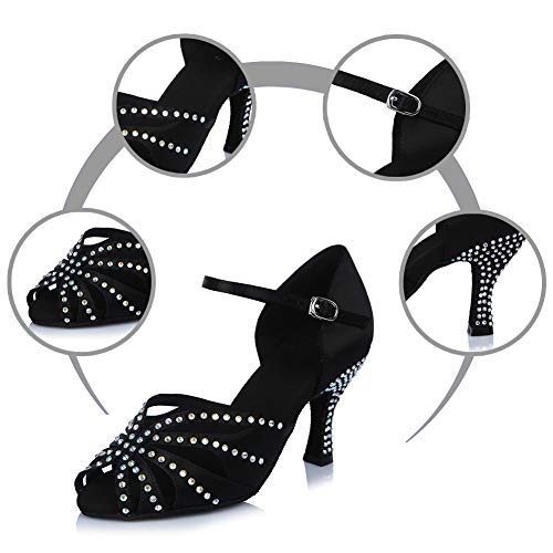 HROYL Zapatos de Baile Latino Mujer Salsa y Bachata Brillantes Zapatos de Baile de Salón,ESAF43503,Negro,38EU