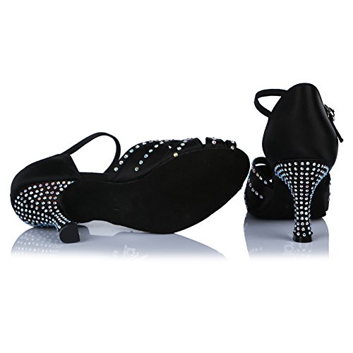 HROYL Zapatos de Baile Latino Mujer Salsa y Bachata Brillantes Zapatos de Baile de Salón,ESAF43503,Negro,38EU