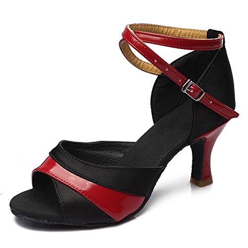 HROYL Zapatos de Baile Latino Mujer Satén Salón de Baile 806 Rojo 38.5 EU