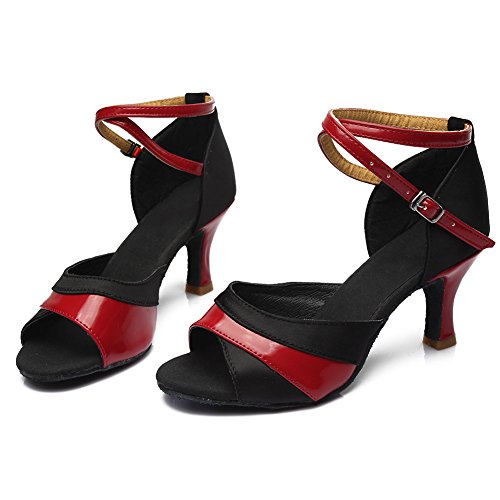 HROYL Zapatos de Baile Latino Mujer Satén Salón de Baile 806 Rojo 38.5 EU