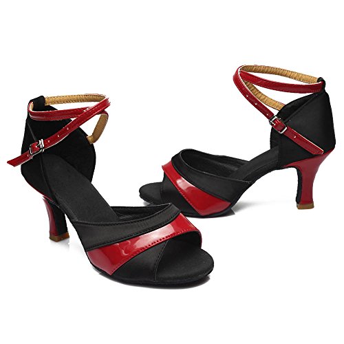 HROYL Zapatos de Baile Latino Mujer Satén Salón de Baile 806 Rojo 38.5 EU