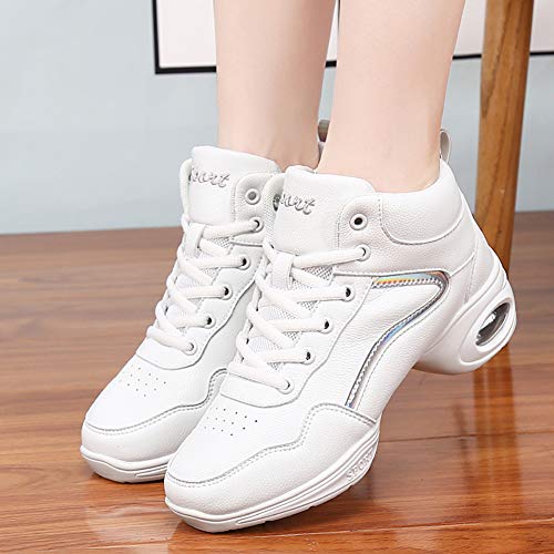 HROYL Zapatos de Baile Modernos Jazz Zapatillas Ligeras y Cómodas Transpirables Zapatillas de Deporte Danza Mujer, Modelo JJ919-Blanco,UK3.5/EU36/22.5cm