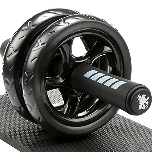 H&S Ab Abdominal Exercise Roller With Extra Thick Knee Pad Mat - Body Fitness Strength Training Machine AB Wheel Gym Tool