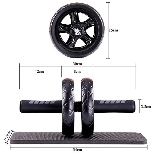 H&S Ab Abdominal Exercise Roller With Extra Thick Knee Pad Mat - Body Fitness Strength Training Machine AB Wheel Gym Tool