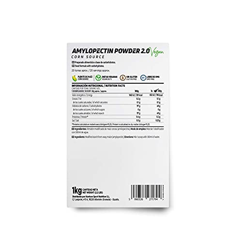 HSN Amilopectina de Maíz (Waxy Maize) Amylopectin Powder | Carbohidratos para Deportistas en Polvo | Sin Azúcar | Apto para Veganos, Sin Gluten, Sin Lactosa, Neutro, sin Sabor 1000 gr