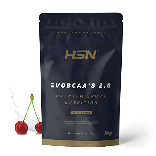 HSN BCAA con Glutamina Evobcaa's 2.0 | Aminoácidos Ramificados Ratio 12:1:1 (Leucina + Valina + Isoleucina) | Recuperador Muscular + Ganar Músculo | No-GMO, Vegano, Sin Gluten | Cereza | 1 Kg