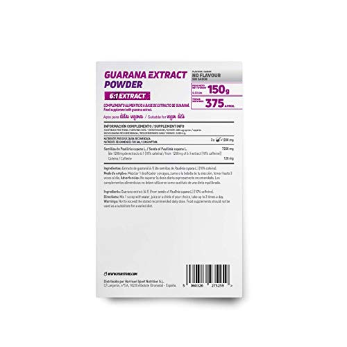 HSN Guaraná en Polvo 400mg | Extracto 6:1 de Paullinia Cupana | Fat Burner, Estimulante + Energía + Líbido + Pérdida de Peso + Vigorizante | Vegano, Sin Gluten, Sin Lactosa, 150 gr