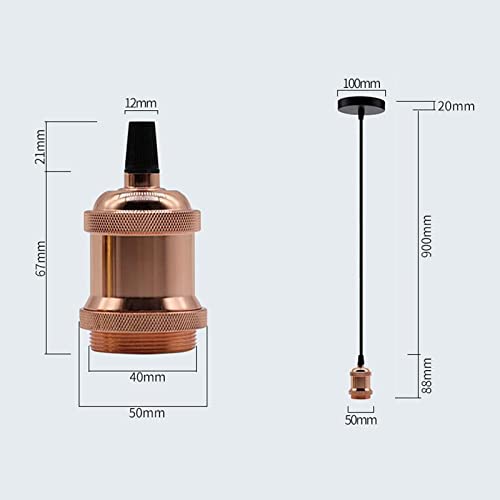 Hsthe Sea Lámpara de suspensión con anillo roscado, Portalámparas E27 con cable de enchufe Portalámparas retro vintage de aluminio, Lámpara colgante con portalámparas E27, Cable 100 cm, Bronce