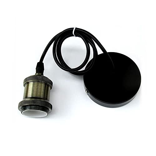 Hsthe Sea Lámpara de suspensión con anillo roscado, Portalámparas E27 con cable de enchufe Portalámparas retro vintage de aluminio, Lámpara colgante con portalámparas E27, Cable 100 cm, Bronce