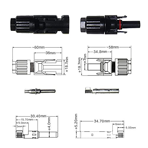 HUAZIZ 12 pares Conectores de Cable de Panel Solar Macho/Hembra Conector de Anillo de Sello Impermeable+ Spanner, para Solar Panel Cable Fotovoltaico Sistema