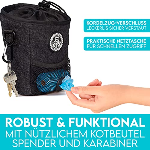 HUND IST KÖNIG® Bolsa de golosinas para entrenamiento de perros, robusta, compacta y funcional, bolsa de alimentación para entrenamiento de perros, con dispensador de bolsas de excrementos