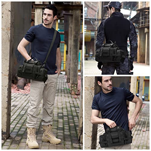 HUNTVP Bolsa de Riñonera Táctical Bolsa de Bandolera Estilo Militar Bolso de Múltiple Función de Herramienta 2 vías para Llevar Impermeable para Correr Senderismo Ciclismo Camping, Color Negro