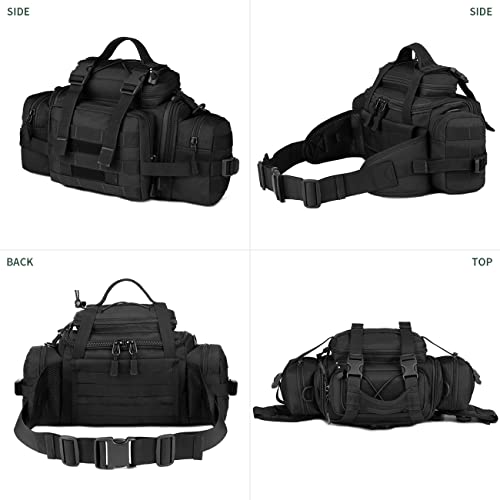 HUNTVP Bolsa de Riñonera Táctical Bolsa de Bandolera Estilo Militar Bolso de Múltiple Función de Herramienta 2 vías para Llevar Impermeable para Correr Senderismo Ciclismo Camping, Color Negro