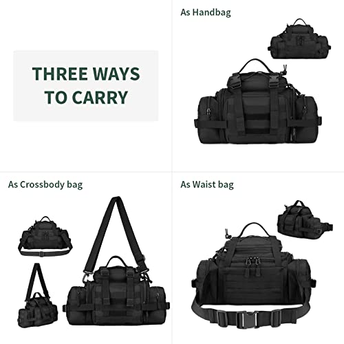 HUNTVP Bolsa de Riñonera Táctical Bolsa de Bandolera Estilo Militar Bolso de Múltiple Función de Herramienta 2 vías para Llevar Impermeable para Correr Senderismo Ciclismo Camping, Color Negro