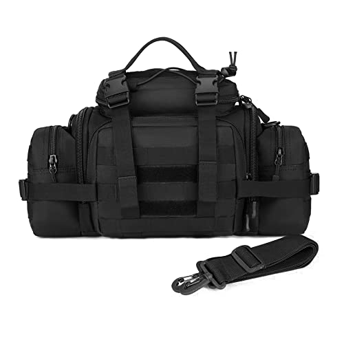 HUNTVP Bolsa de Riñonera Táctical Bolsa de Bandolera Estilo Militar Bolso de Múltiple Función de Herramienta 2 vías para Llevar Impermeable para Correr Senderismo Ciclismo Camping, Color Negro