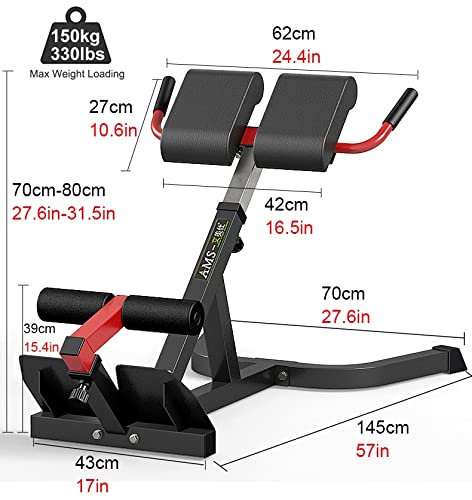 HWFF Silla Romana Hiperextensión Silla Romana Tarea Pesada, Gimnasio en casa Ajustable Extensión de Espalda Equipo de Ejercicio para el Ejercicio de Entrenamiento Abdominal, Negro, Carga 330 Libras