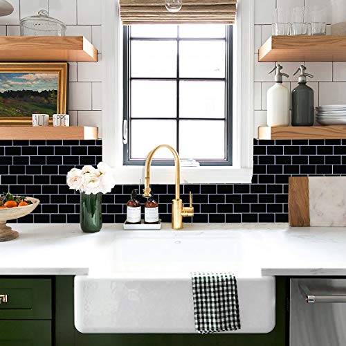 HyFanStr Vinilos Cocina Azulejos Azulejos Adhesivos, Losetas vinilicas 3D Azulejos Adhesivo Pared Baño, Negro Pegatinas de Azulejos Auto-Adhesivo 30.5x30.5cm 10 Piezas