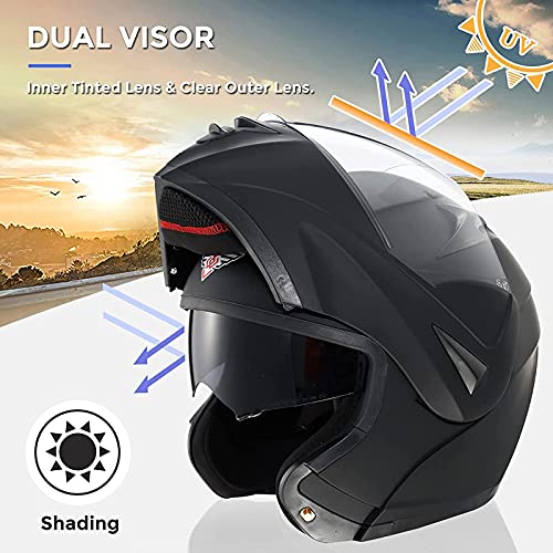 HZIH Bluetooth Casco Moto,Casco Moto Modular ECE Homologado,Doble Visera Casco Moto Abatible,Unisexo para Motocicleta Bicicleta Scooter Cascos de Moto Modulares B,S=55-56cm