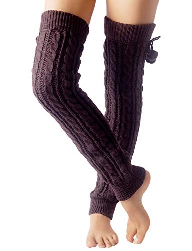 iB-iP Mujer Calentadores Calcetines Botas Pompom Warmers Largos Danza Polainas, Tamaño: Talla única, Gris cálido