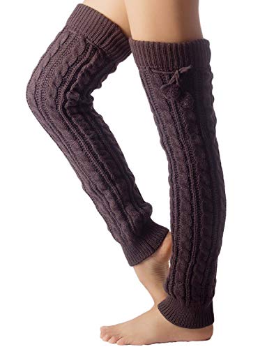 iB-iP Mujer Calentadores Calcetines Botas Pompom Warmers Largos Danza Polainas, Tamaño: Talla única, Gris cálido