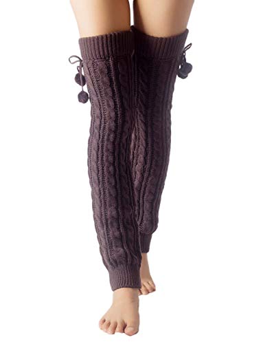 iB-iP Mujer Calentadores Calcetines Botas Pompom Warmers Largos Danza Polainas, Tamaño: Talla única, Gris cálido