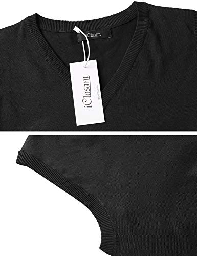 iClosam Chaleco SuéTer para Hombre AlgodóN V-Neck Esencial Jersey Sin Mangas Rebecas Chaqueta Pullover Invierno