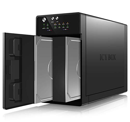 Icy Box Caja Externa de 2 bahías (Raid 0/1, Single, JBOD) para 2 Discos Duros SATA i, II, III de 3,5", conexión USB 3.0 (UASP) y eSATA, Ventilador Inteligente