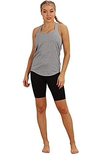 icyzone 2 en 1 Camiseta de Fitness Deportiva de Tirantes para Mujer Cruzado Deportivo -S-Gris