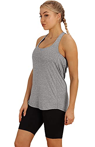 icyzone 2 en 1 Camiseta de Fitness Deportiva de Tirantes para Mujer Cruzado Deportivo -S-Gris