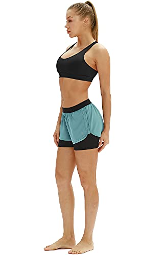 icyzone 2 en 1 Pantalón Corto Casual para Mujer Verano para Correr,para Yoga Fitness Correr-XL-Azul Claro