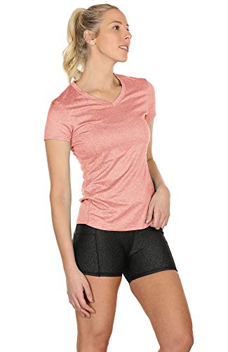 icyzone Camiseta de Deportiva de Manga Corta para Mujer, Pack de 3 (M, Negro/Granito/Melocotón)