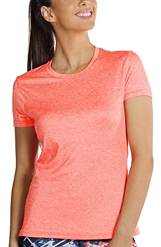 icyzone Camiseta de Fitness de Manga Corta para Mujer (L, Naranja)