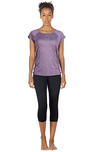 icyzone Camiseta de Fitness Deportiva de Manga Corta de Espalda Abierta para Mujer para Gimnasio -M-Lavanda