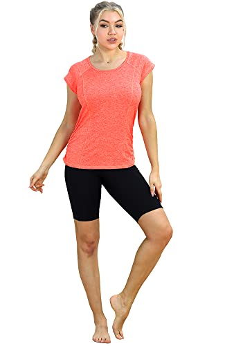 icyzone Camiseta de Fitness Deportiva de Manga Corta de Espalda Abierta para Mujer para Gimnasio -XL-Naranja