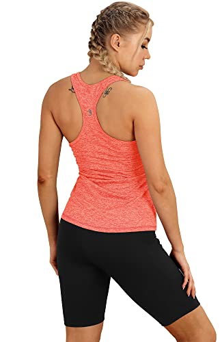 icyzone Camiseta de Tirantes Fitness Deportiva Mujer (L, Naranja)