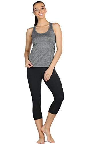 icyzone Camiseta de Tirantes Fitness Deportiva Mujer, Pack de 3 (L, Carboncillo/Lavanda/Melocotón)