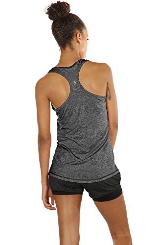 icyzone Camiseta de Tirantes Fitness Deportiva Mujer, Pack de 3 (M, Carboncillo/Jam/Rosado)