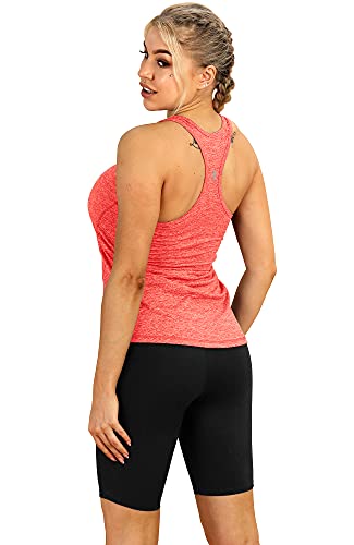 icyzone Camiseta de Tirantes Fitness Deportiva Mujer, Pack de 3 (M, Granito/Azul/Naranja)