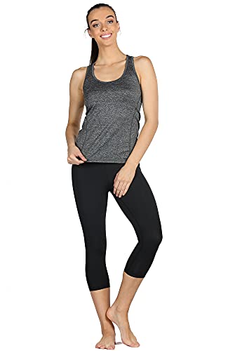 icyzone Camiseta de Tirantes Fitness Deportiva Mujer, Pack de 3 (XS, Carboncillo/Borgoña/Césped Verde)