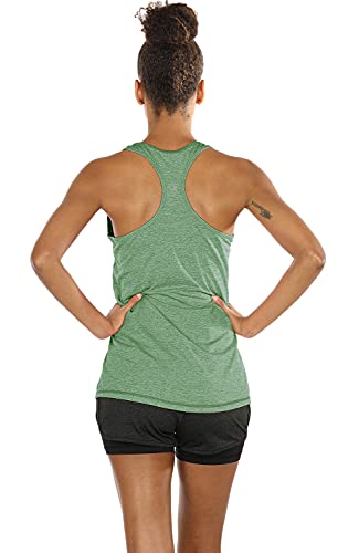 icyzone Camiseta de Tirantes Fitness Deportiva Mujer, Pack de 3 (XS, Carboncillo/Borgoña/Césped Verde)