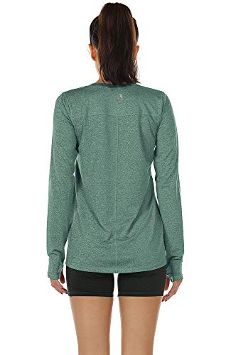 icyzone Camiseta de Yoga Deportiva de Manga Larga para Mujer (S, Verde Oscuro)