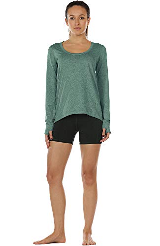 icyzone Camiseta de Yoga Deportiva de Manga Larga para Mujer (S, Verde Oscuro)