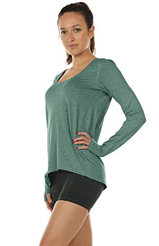 icyzone Camiseta de Yoga Deportiva de Manga Larga para Mujer (S, Verde Oscuro)