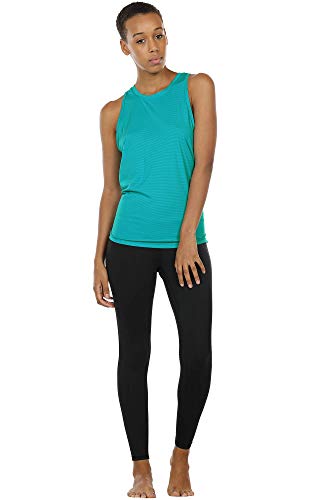 icyzone Camiseta sin Mangas de Fitness Deportiva de Espalda Crewneck sin Mangas Abierta para Mujer -L-Verde Pavo Real