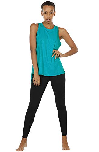 icyzone Camiseta sin Mangas de Fitness Deportiva de Espalda Crewneck sin Mangas Abierta para Mujer -L-Verde Pavo Real