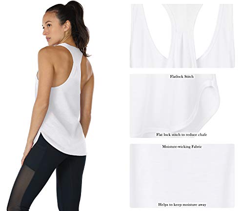 icyzone Camiseta sin Mangas de Fitness para Mujer Racerback Chaleco Deportivo (XS, Blanco)