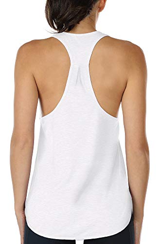 icyzone Camiseta sin Mangas de Fitness para Mujer Racerback Chaleco Deportivo (XS, Blanco)