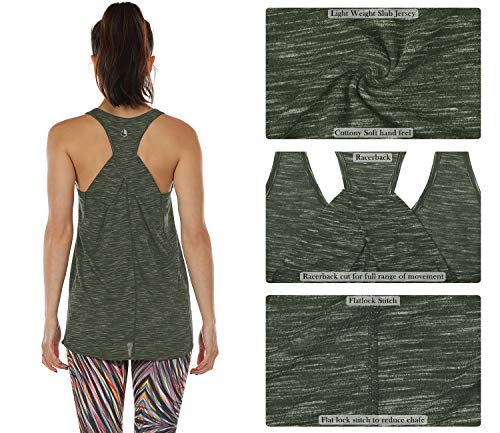 icyzone Camiseta sin Mangas de Suelta Racerback Fitness para Mujer para Yoga Correr -M-Ejercito Verde