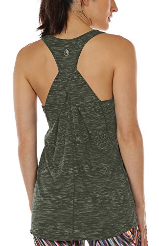 icyzone Camiseta sin Mangas de Suelta Racerback Fitness para Mujer para Yoga Correr -M-Ejercito Verde