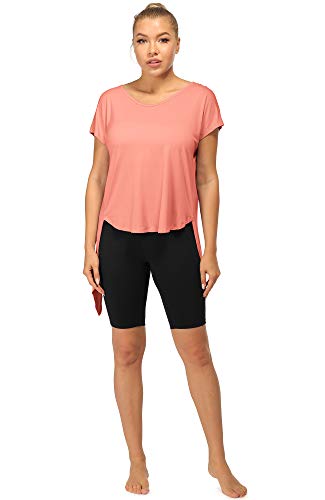 icyzone Camiseta sin Mangas Deportiva de Manga Corta de Espalda Abierta para Mujer para Yoga -L-Coral fusión